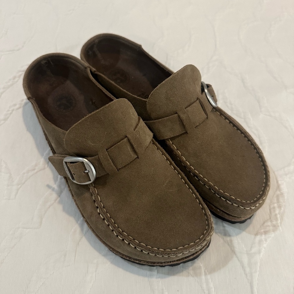 Birkenstock Buckley Suede Leather Taupe Women’s Clog Size 9 EU 40 Narrow EUC